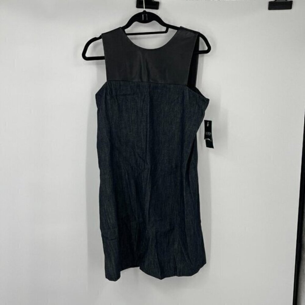 Lauren Ralph Lauren Dress 12P Womens Gray Faux Leather Black Trim Preppy New